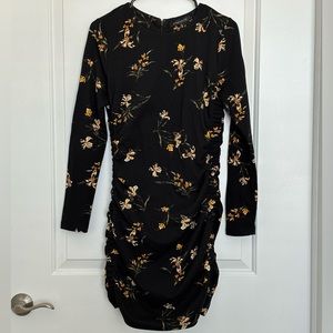 Floral Black and Yellow Ruched Dress from DYNAMITE